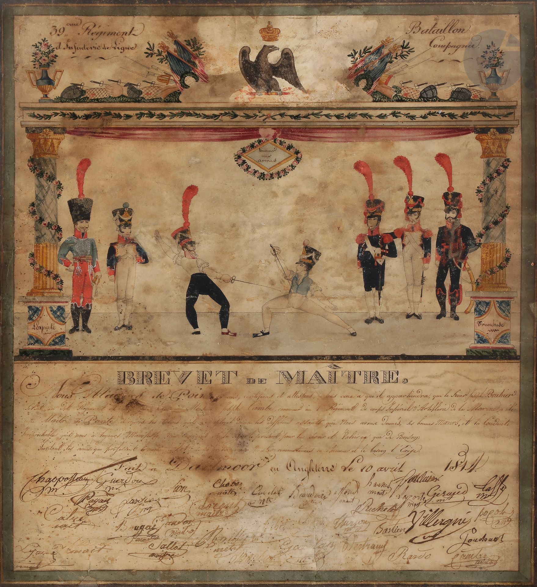 Null 第39军团的军师，
用水彩和水粉画的方式提高了图画的高度
。

1814年4月10日在英国达特努尔制造，有许多签名。
归功于Sieur Joseph &hellip;