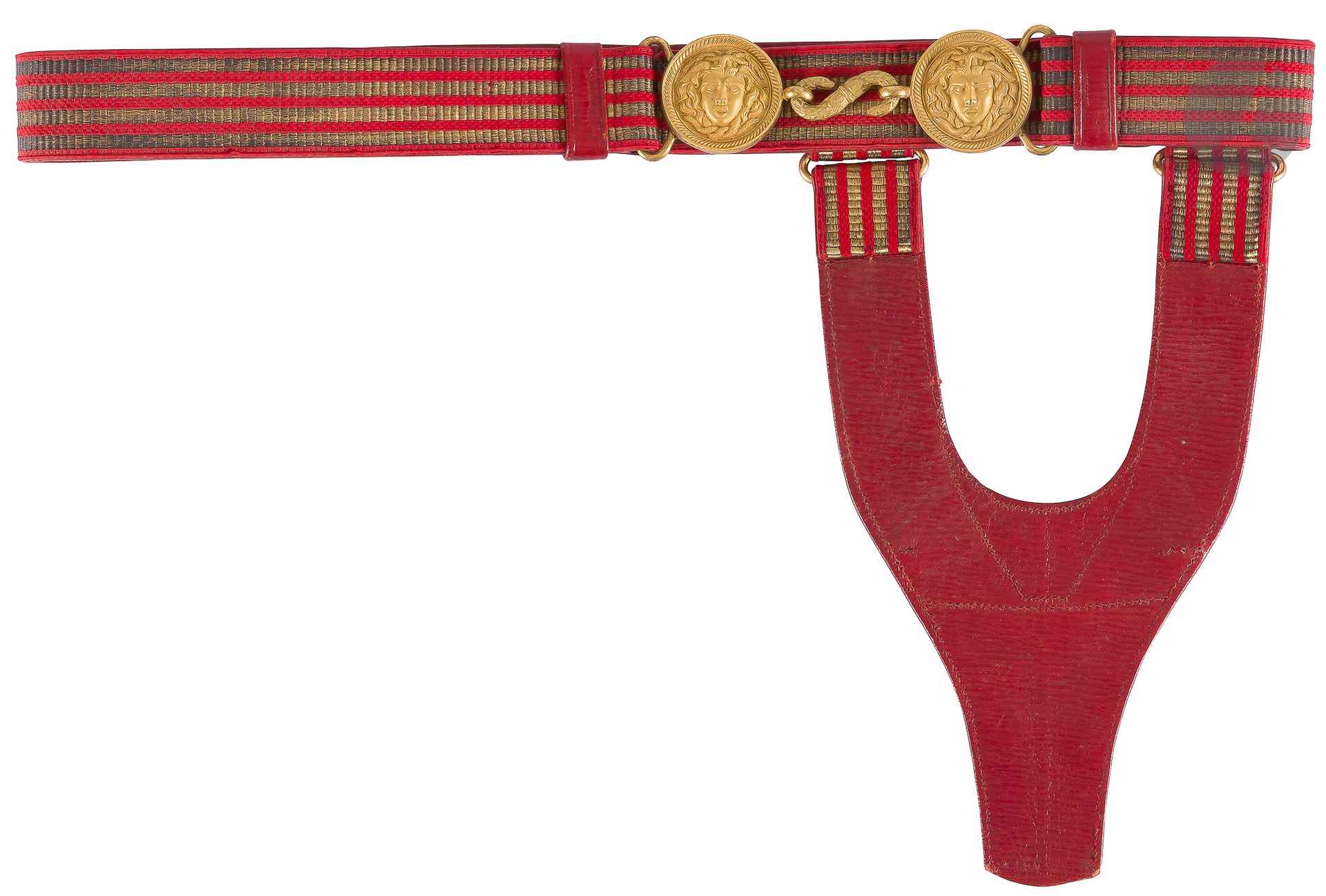 Null Cintura di spada da ufficiale generale, in pelle rossa, con passamaneria sc&hellip;