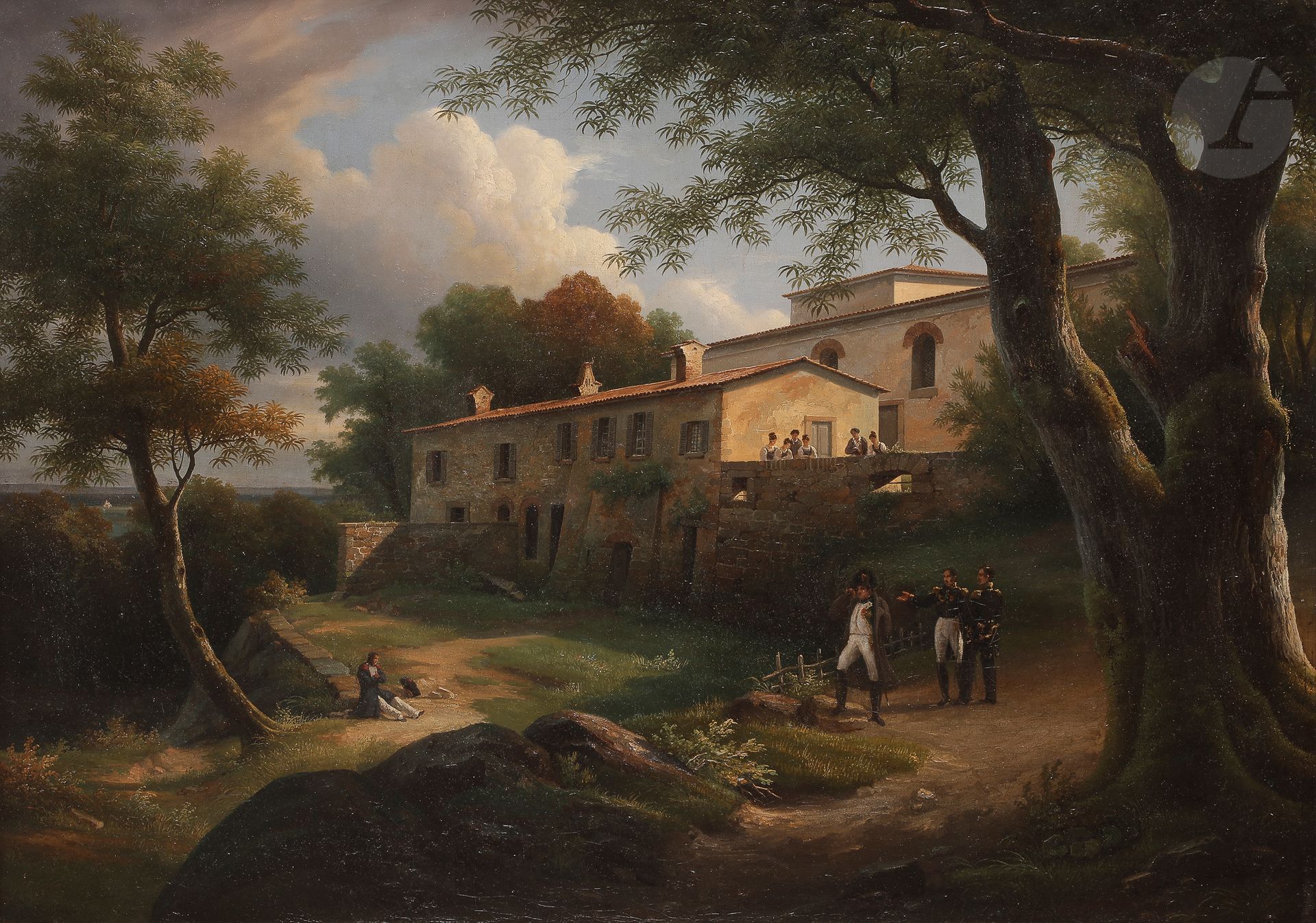 Null 奥古斯丁-托马斯-菲利普（1797-1876）拿破仑居住了
一个月的房子的生活视图，Somma di Mariana，Elba岛油彩画
，

左下方签&hellip;