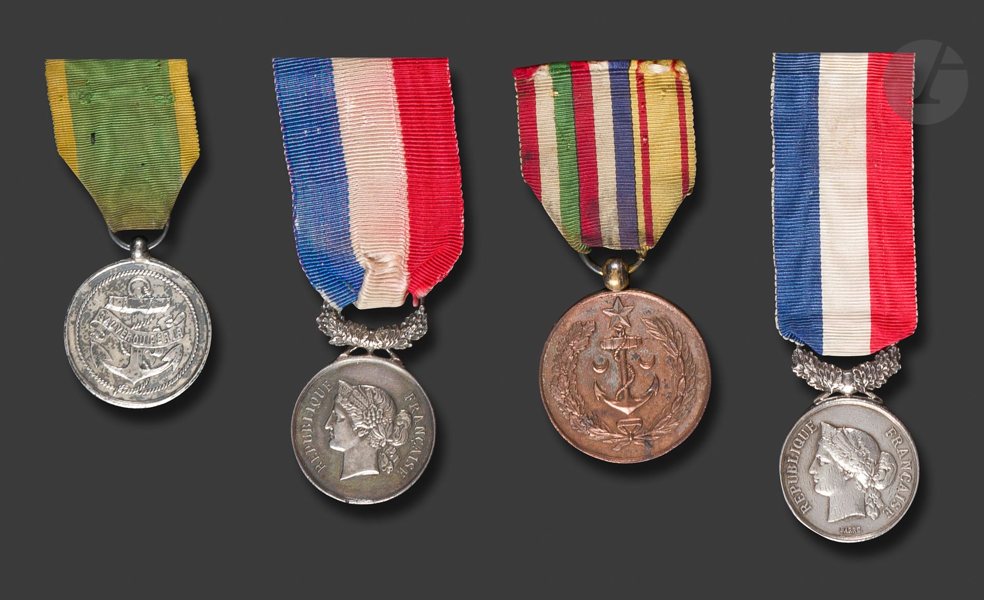 Null 
Set of four medals:
- Medal for acts of devotion, by BARRE. In silver. Hal&hellip;