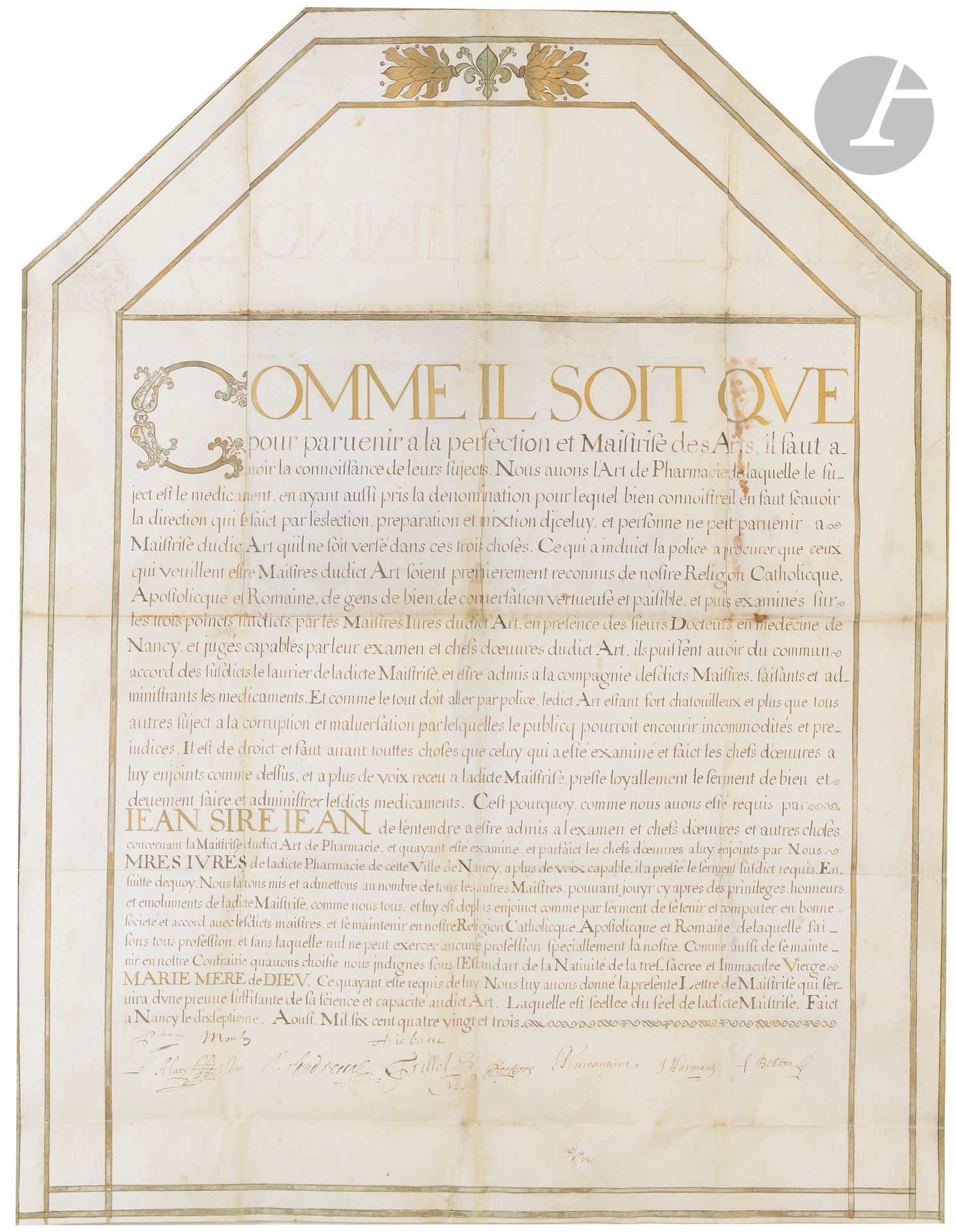 Null PHARMACIE. P.S. Par 10 pharmaciens ou médecins, Nancy 17 août 1683 ; papier&hellip;