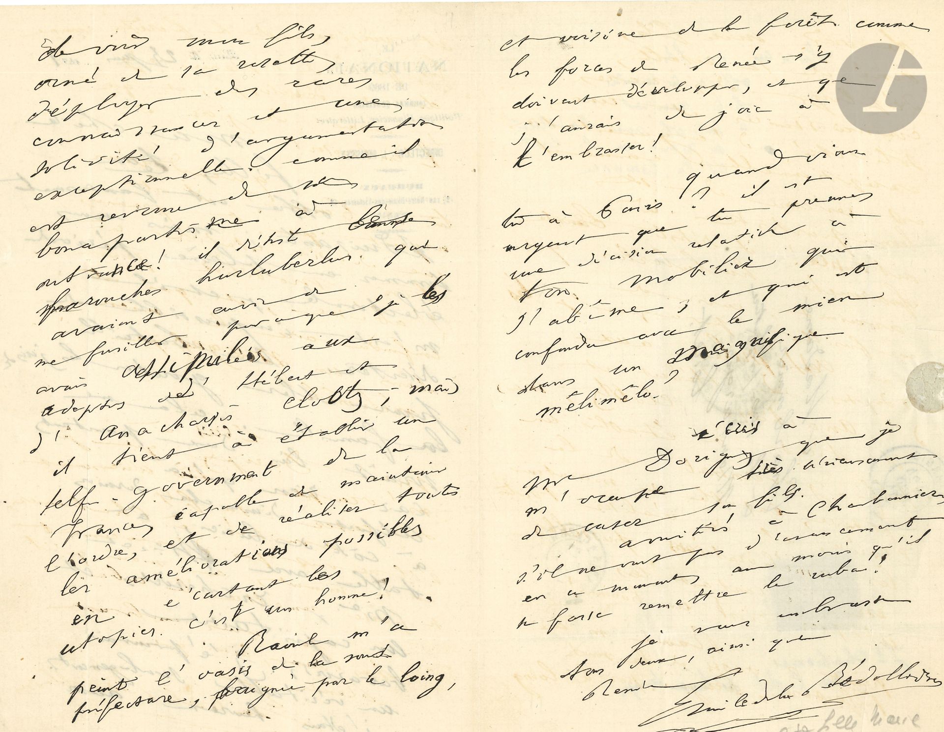 Null COMMUNE. Émile de LA BÉDOLLIÈRE (1812-1883) écrivain. 2 L.A.S. Et un poème &hellip;