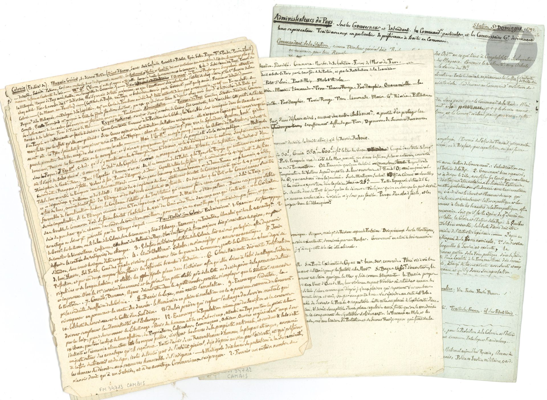 Null Joseph de CAMBIS. 7 manuscrits autographes, [vers 1792-1793] ; environ 19 p&hellip;
