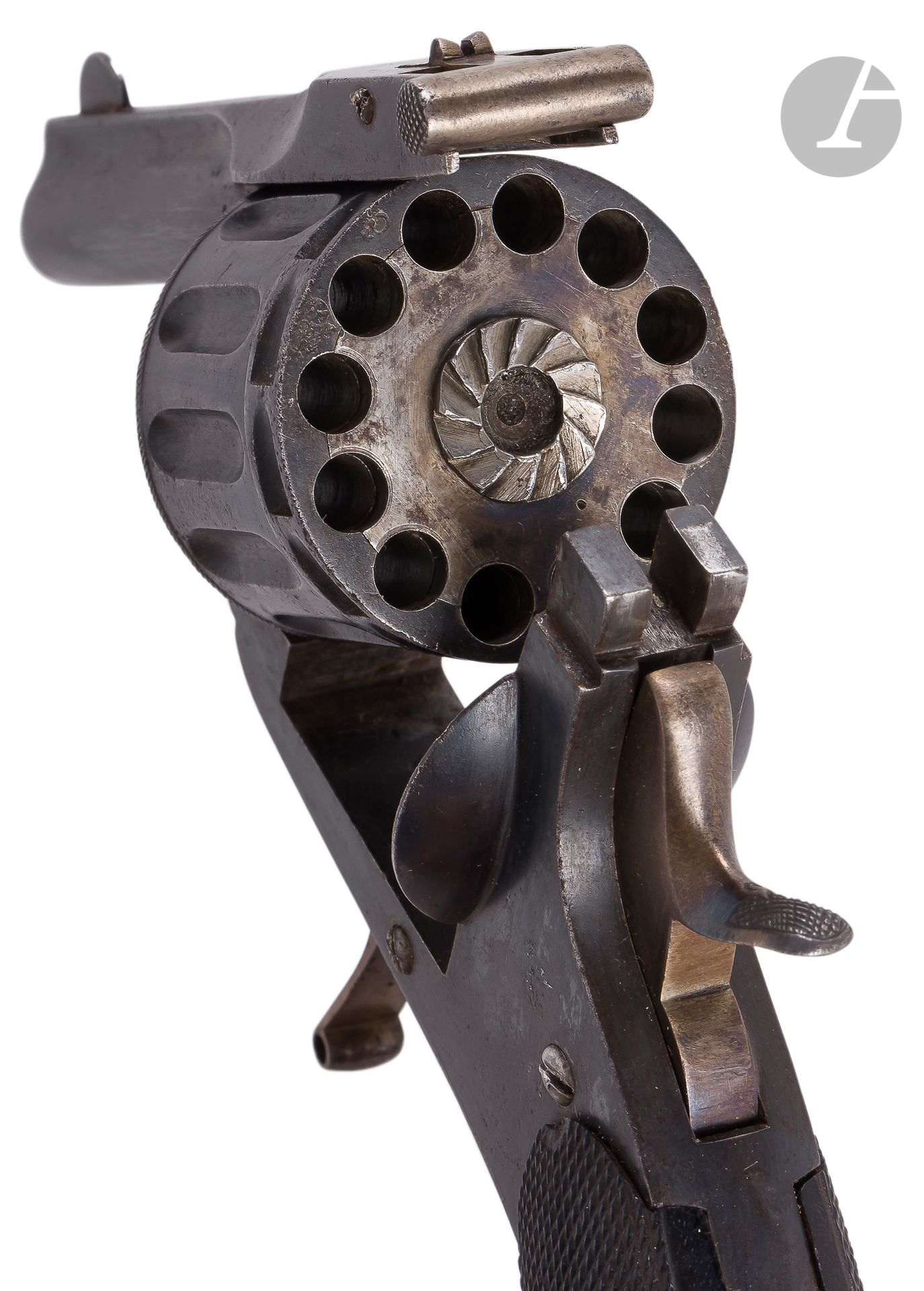 Null Revolver vom Typ Bulldog, 12-schüssig, 5,5 mm Zentralfeuer.

Runder gezogen&hellip;