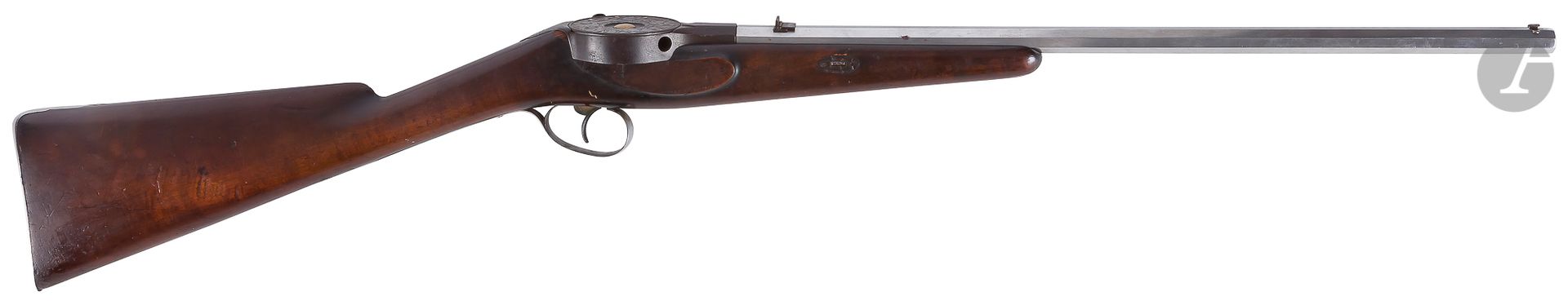 Null 罕见的带 "Genhart "系统的左轮步枪，被称为带转塔，10发锥形弹，口径9.15毫米

带边的枪管，有条纹，枪冠下有冲孔的 "N "字，上升有片&hellip;
