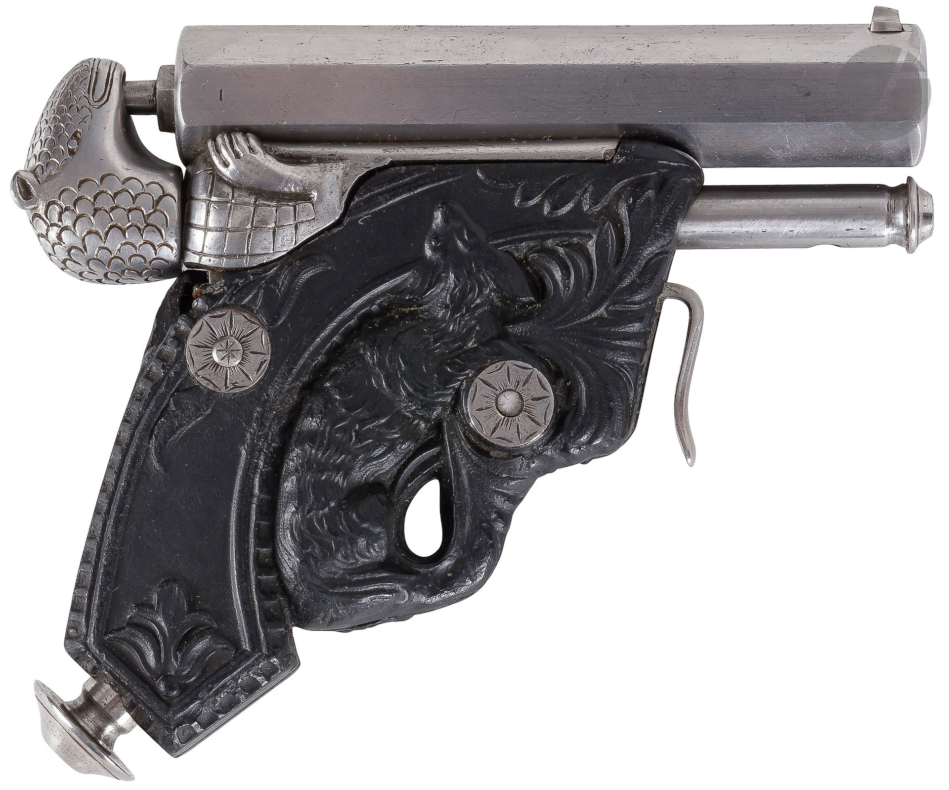 Null 罕见的好奇的袖珍手枪，带有打击系统 "Delvigne"，一发子弹，口径9毫米

顶部刻有 "INVON Delvigne à Paris "字样的带&hellip;