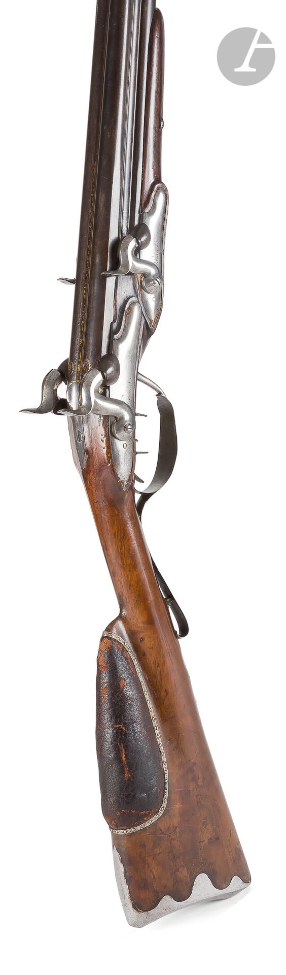 Null 带有 "Limacher à Paris "系统的有趣的猎枪。

有四发子弹，用打火石改造的打击乐。四个圆桶成对叠加在一起，重新上釉，带子上有金色签名&hellip;