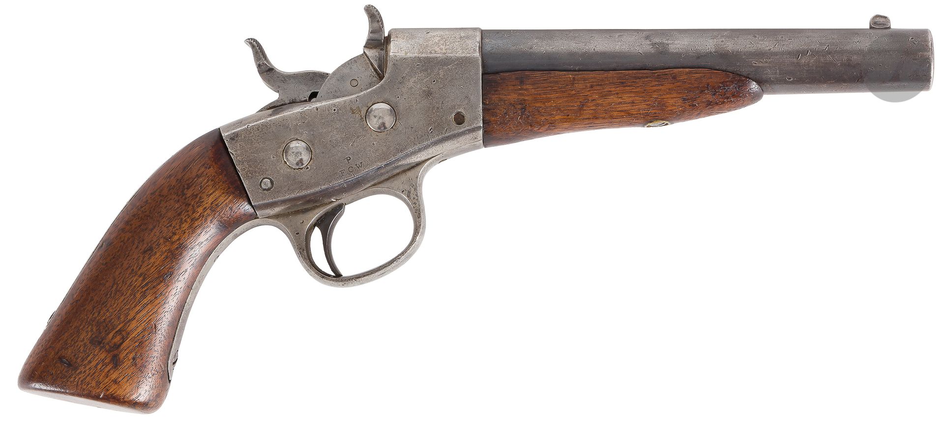 Null 雷明顿 "Rolling Block "1867型海军单发50口径中心火力手枪。

圆形，粗膛线，镀铜枪管，印有 "W.D.W. "和雷鸣般的海军锚。&hellip;