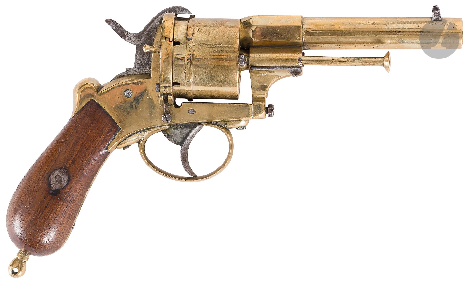 Null Lefaucheux全铜制左轮手枪，6发子弹，口径9毫米，双动。

圆形膛线枪管，两侧有雷鸣般的声音。圆筒状平纹，冲孔ELG（列日制造）。

用黄铜做&hellip;