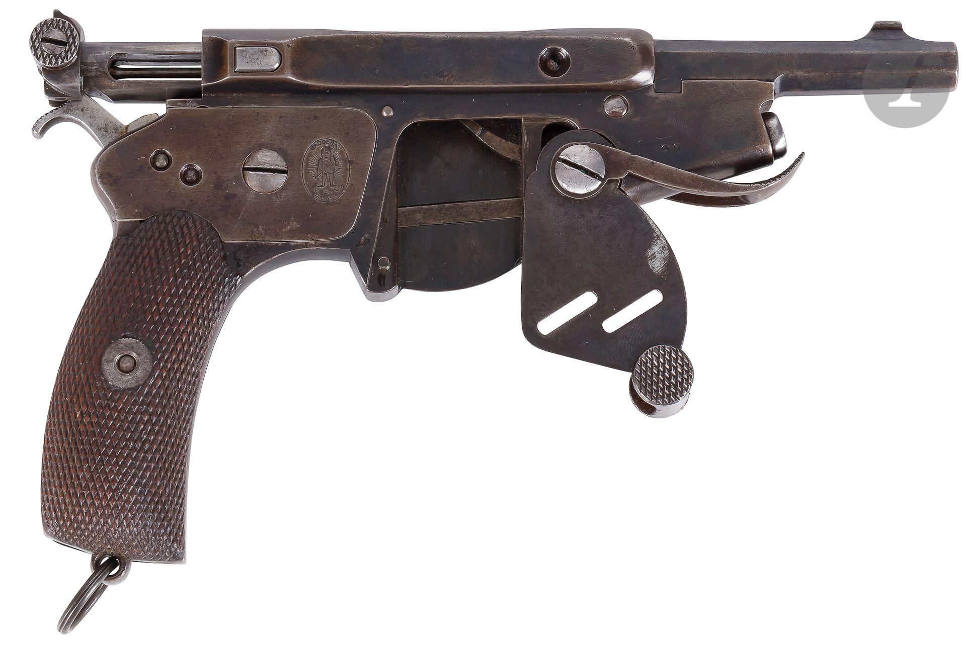 Null 罕见的半自动手枪 "Bergmann N° 2"，六发，口径5毫米，中央打击乐器。

带边的枪管，编号为 "611"。

胴体上标有 "PATENT &hellip;