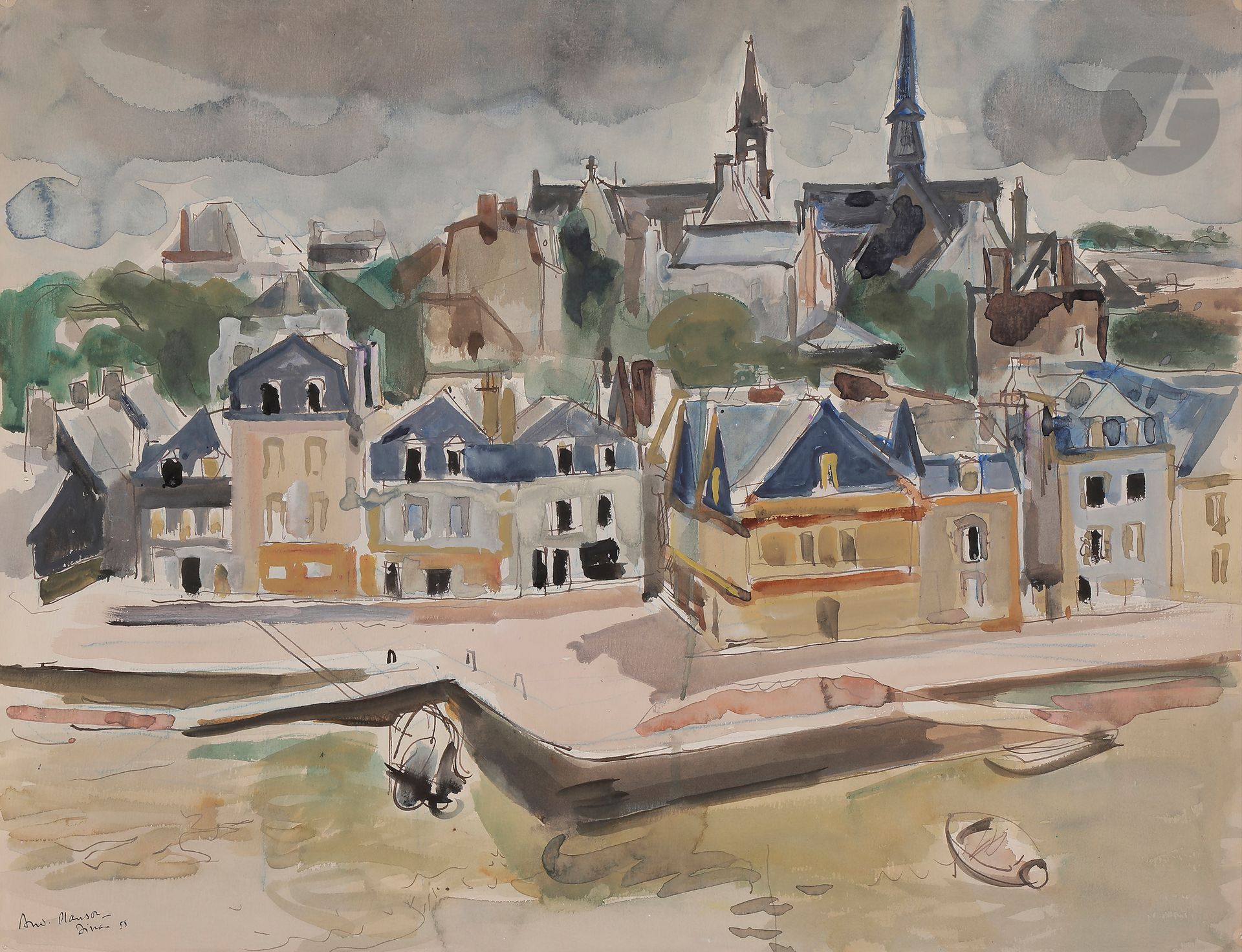 Null André PLANSON (1898-1981)
Vue de Dinan, 1955
Aquarelle.
Signée et située en&hellip;