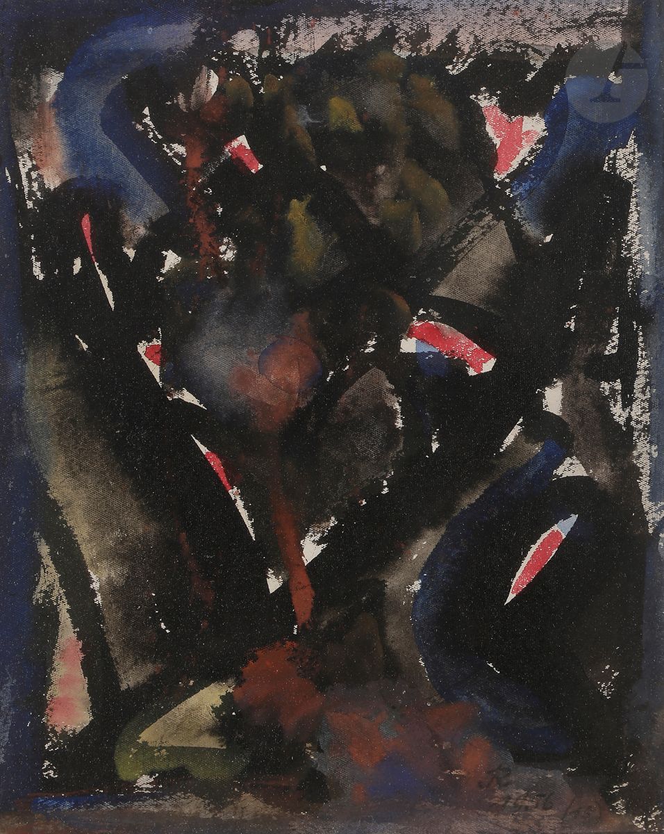 Null 汉斯-雷切尔[法德](1892-1958
)作品，1956年水彩画
。
右下方有图案和日期。
27.5 x 22 cm
