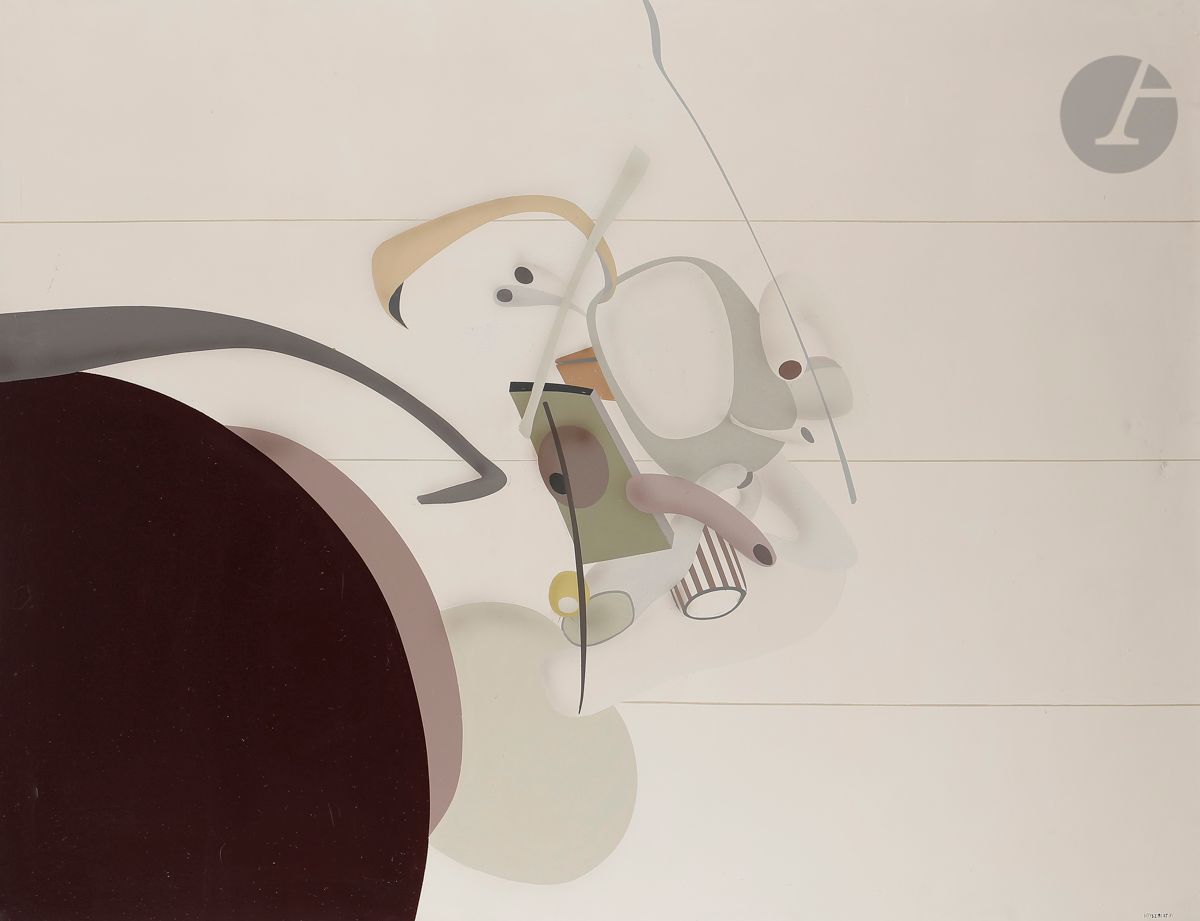 Null Michel TYSZBLAT (1936-2013
)构图，
1971年布上
漆画
。
右下方有签名和日期。
(划痕和少量缺失)。
89 x 116&hellip;