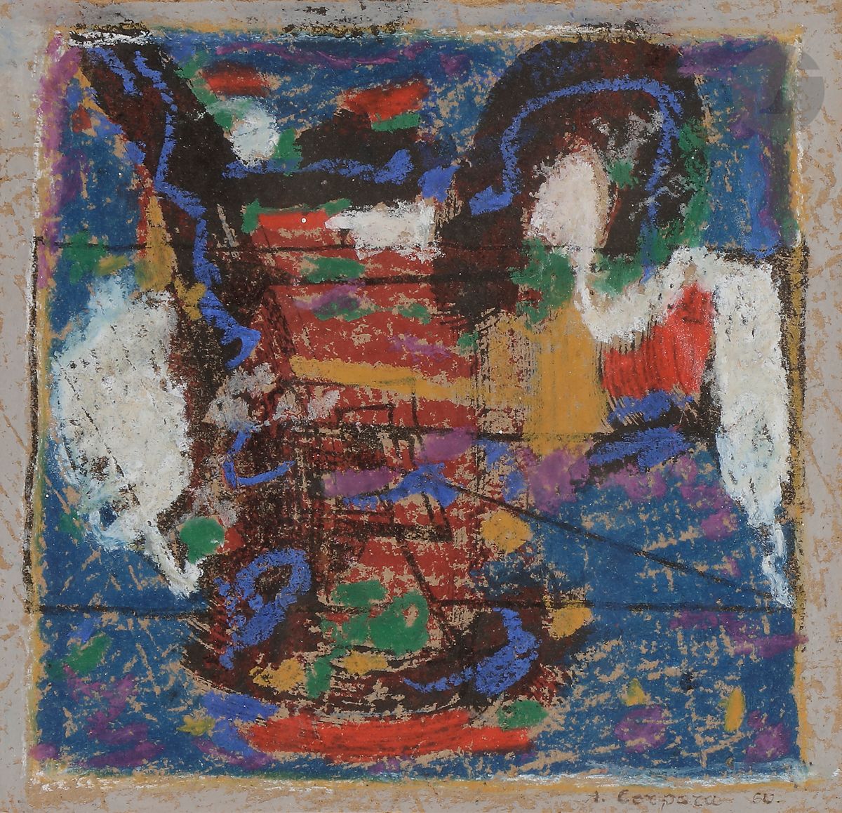 Null 安东尼奥-克雷拉(1909-2004
)作品，
1960年纸上混合
媒体
。
右下方有签名和日期。
15,5 x 16 cm