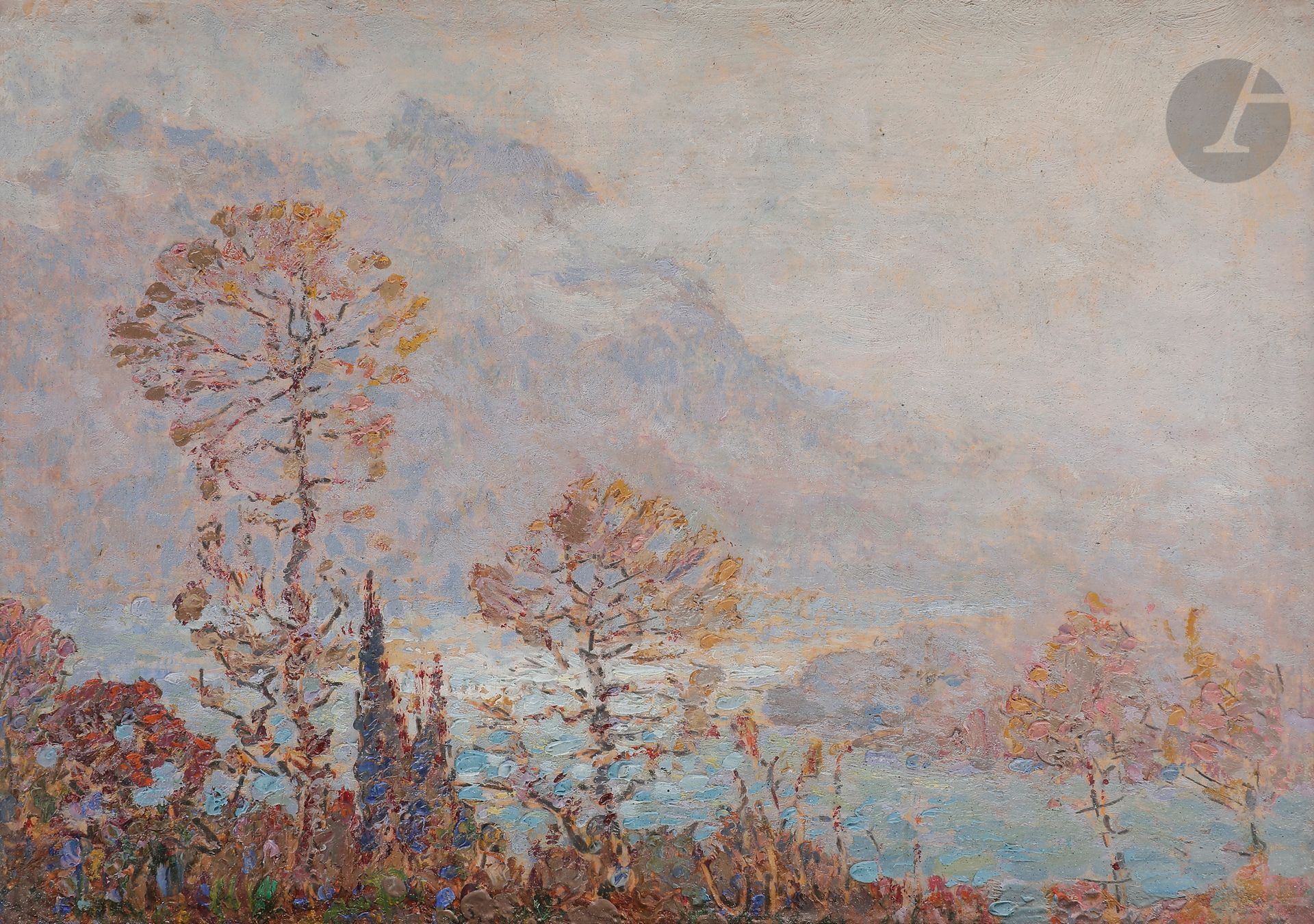 Null José MINGRET (1880-1969)
Lugano en automne
Huile sur carton.
Non signée.
16&hellip;