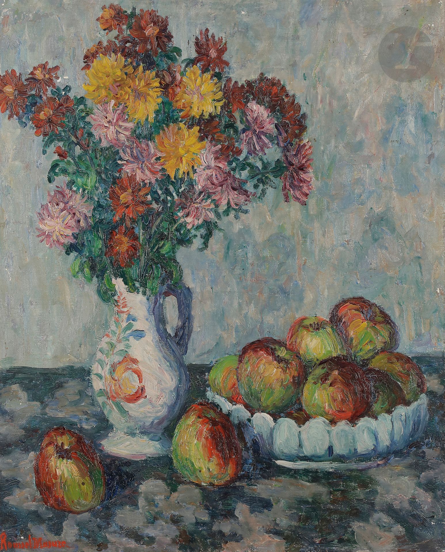 Null Henri ROUSSEL-MASURE (1863-1919)
Pichet, fleurs et pommes
Huile sur toile.
&hellip;