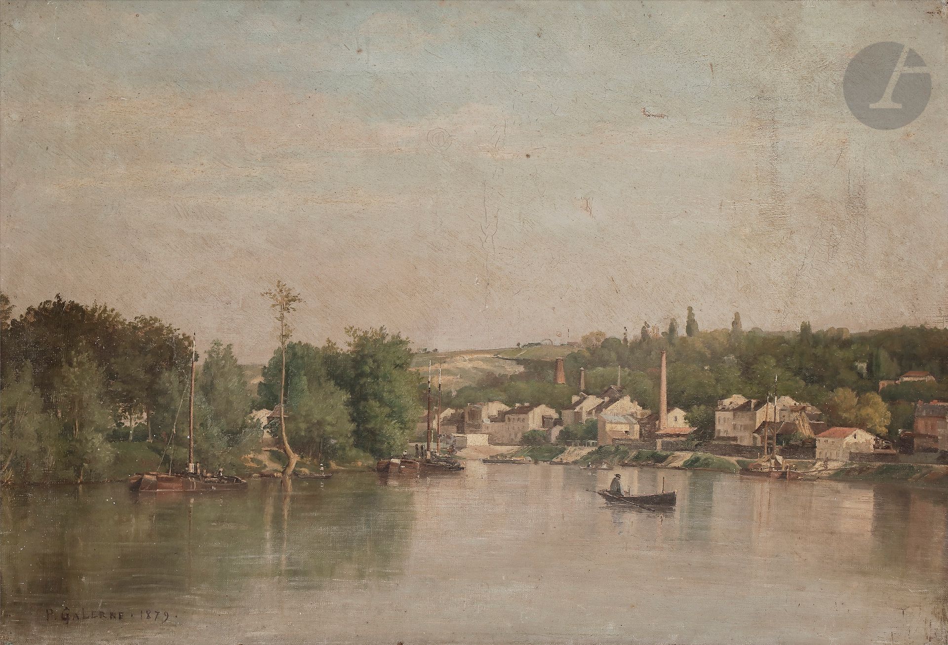 Null Prosper GALERNE (1836-1922)
Usine en bord de rivière, 1879
Huile sur toile.&hellip;