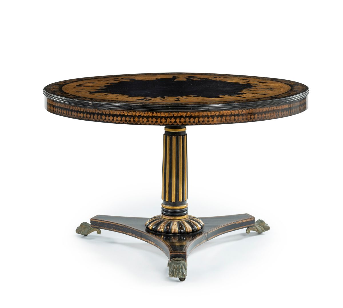 Null 
A large marquetry pedestal table, the circular top in imitation of Greek r&hellip;