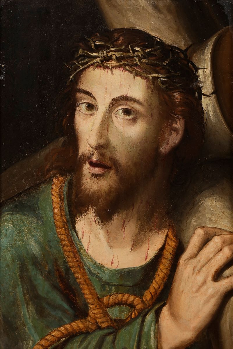 Null École FLAMANDE vers 1600
Christ portant sa croix
Panneau de chêne, deux pla&hellip;