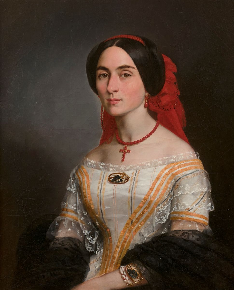 Null Claude Marie DUBUFE (Paris 1790 - Celle-Saint-Cloud 1864
)年轻女子戴珊瑚项链的肖像画74

&hellip;