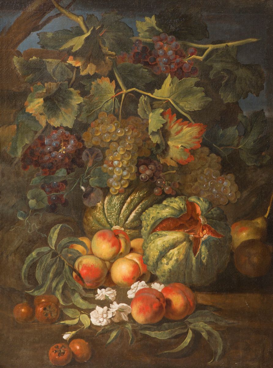 Null *18世纪那不勒斯学校，朱塞佩-鲁波尔的随从
风景中的花草和葡萄帆布98

,5 x 73,5厘米