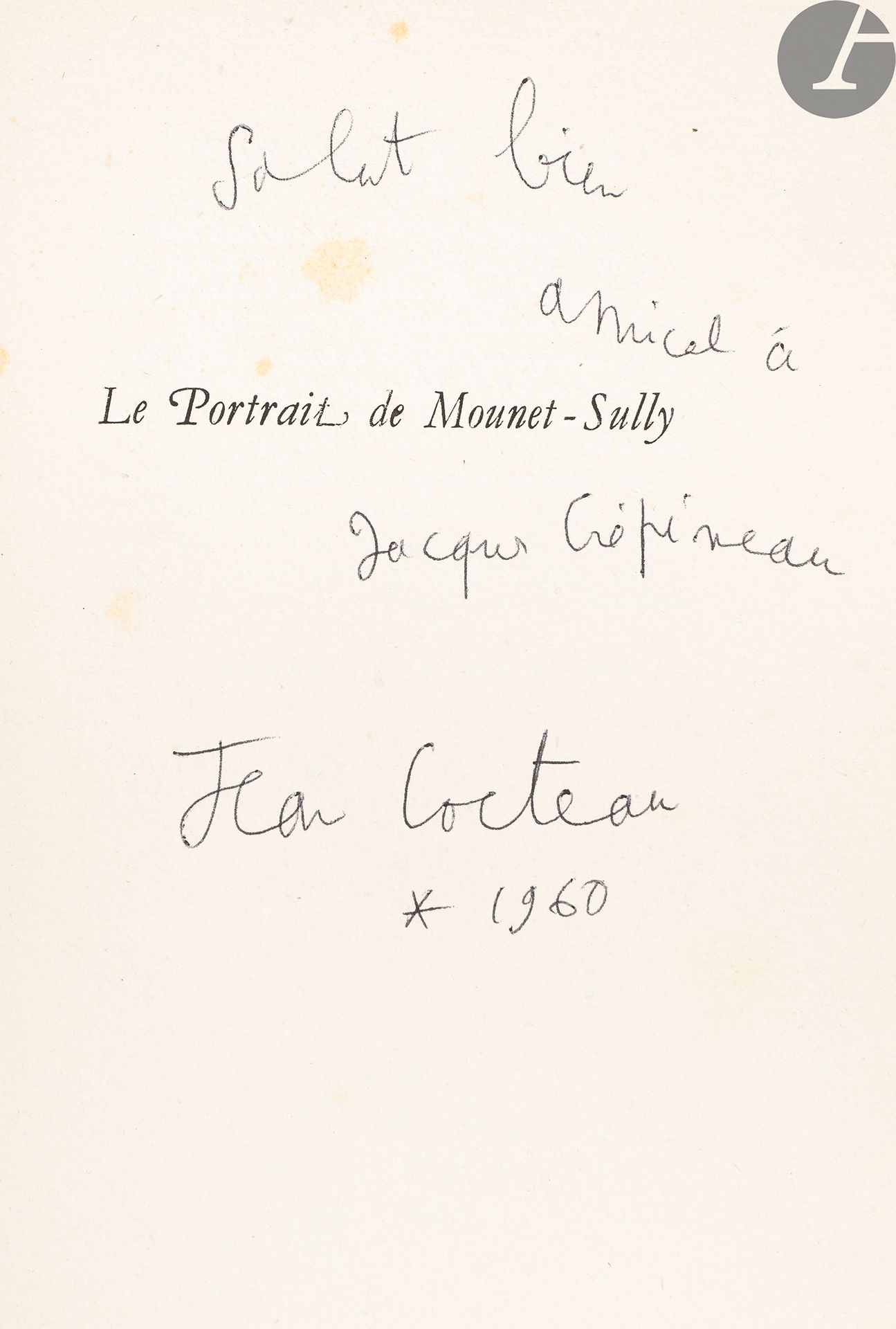 Null COCTEAU (Jean).
Ritratto di Mounet-Sully. Prosa inedita.
Parigi : François &hellip;