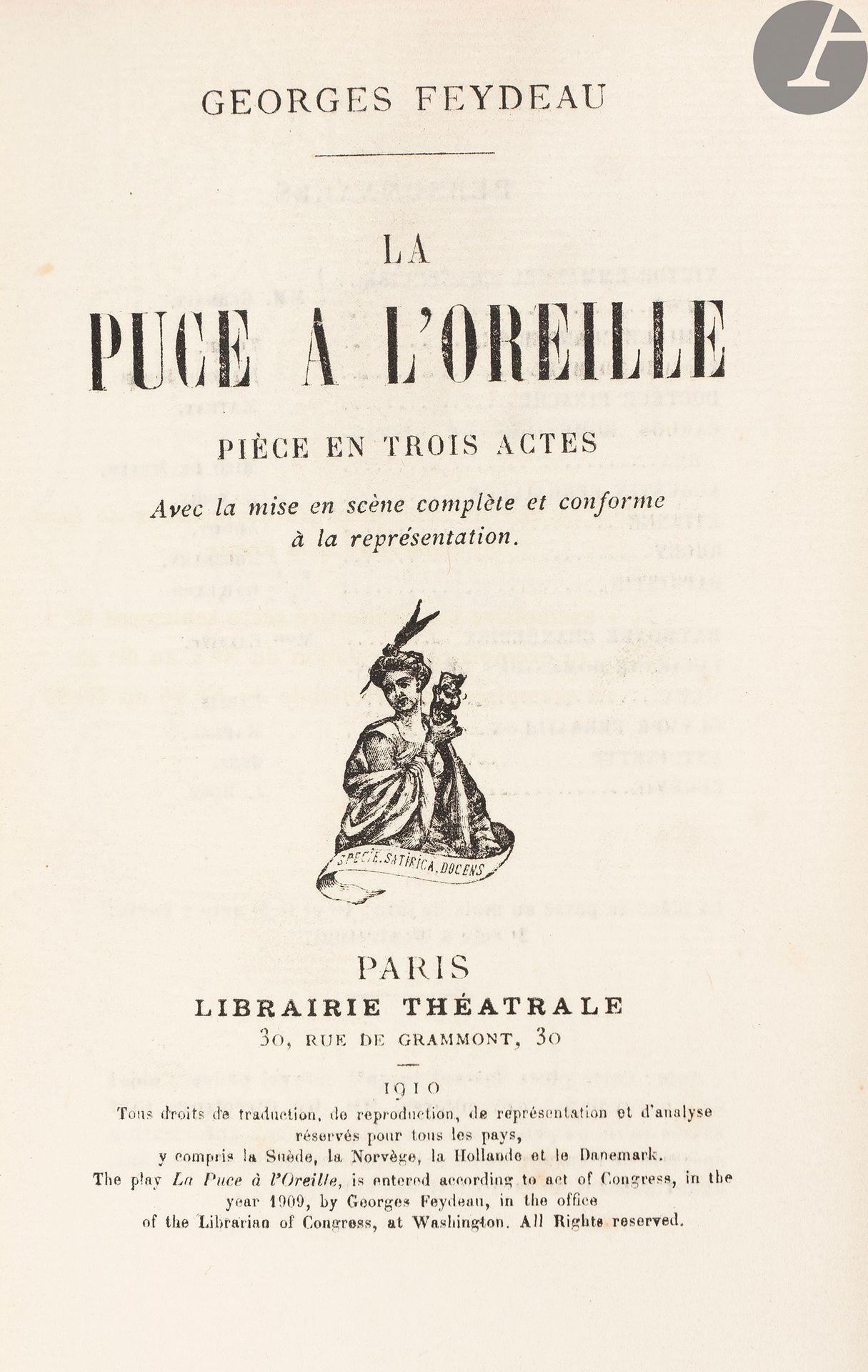 Null FEYDEAU（乔治）。
La Puce à l'oreille.三幕剧。与完整的舞台表演相呼应。
巴黎：Librairie théâtrale, 1&hellip;