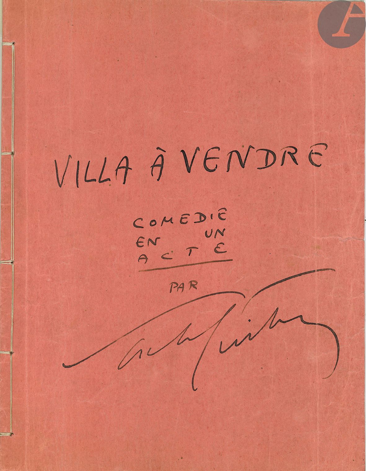 Null 萨沙-吉特里（1885-1957）。带有亲笔补充和更正的排版，《出售的别墅》，[1931]；粉色厚纸封面的缝制笔记本[1]-29页，有签名的标题。

&hellip;