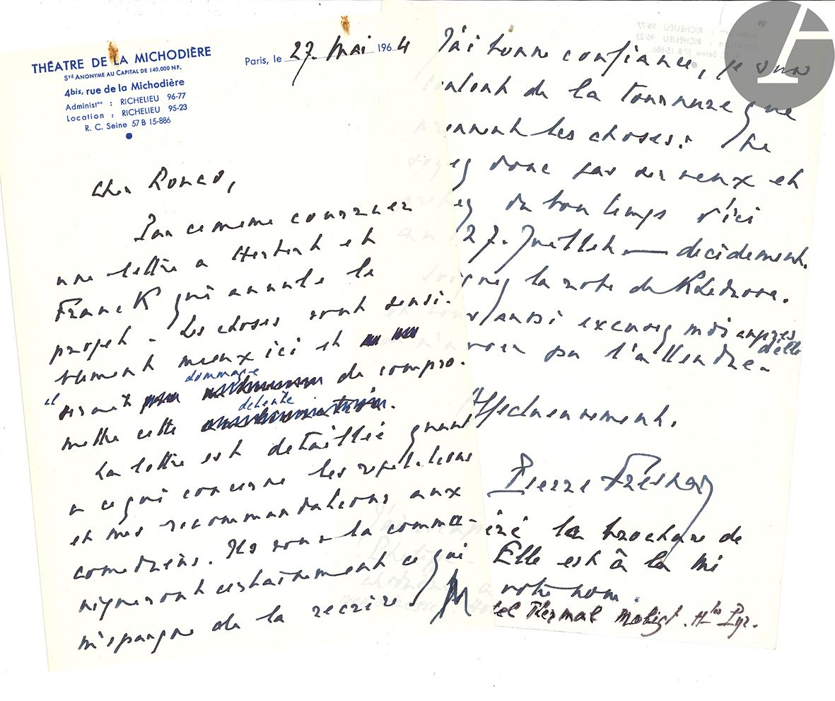 Null Pierre FRESNAY (1897-1975). 2 L.A.S., 2 tarjetas postales y 2 notas autógra&hellip;