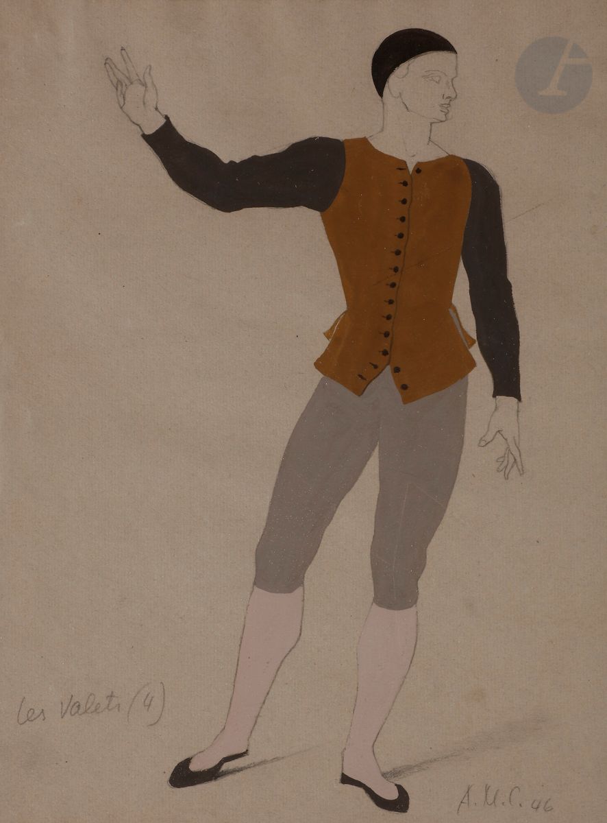 Null Adolphe Mouron CASSANDRE (1901-1968
)服装模型：男仆--歌剧《音乐剧》的第一和第二面，1946年
铅笔线上的水粉画&hellip;