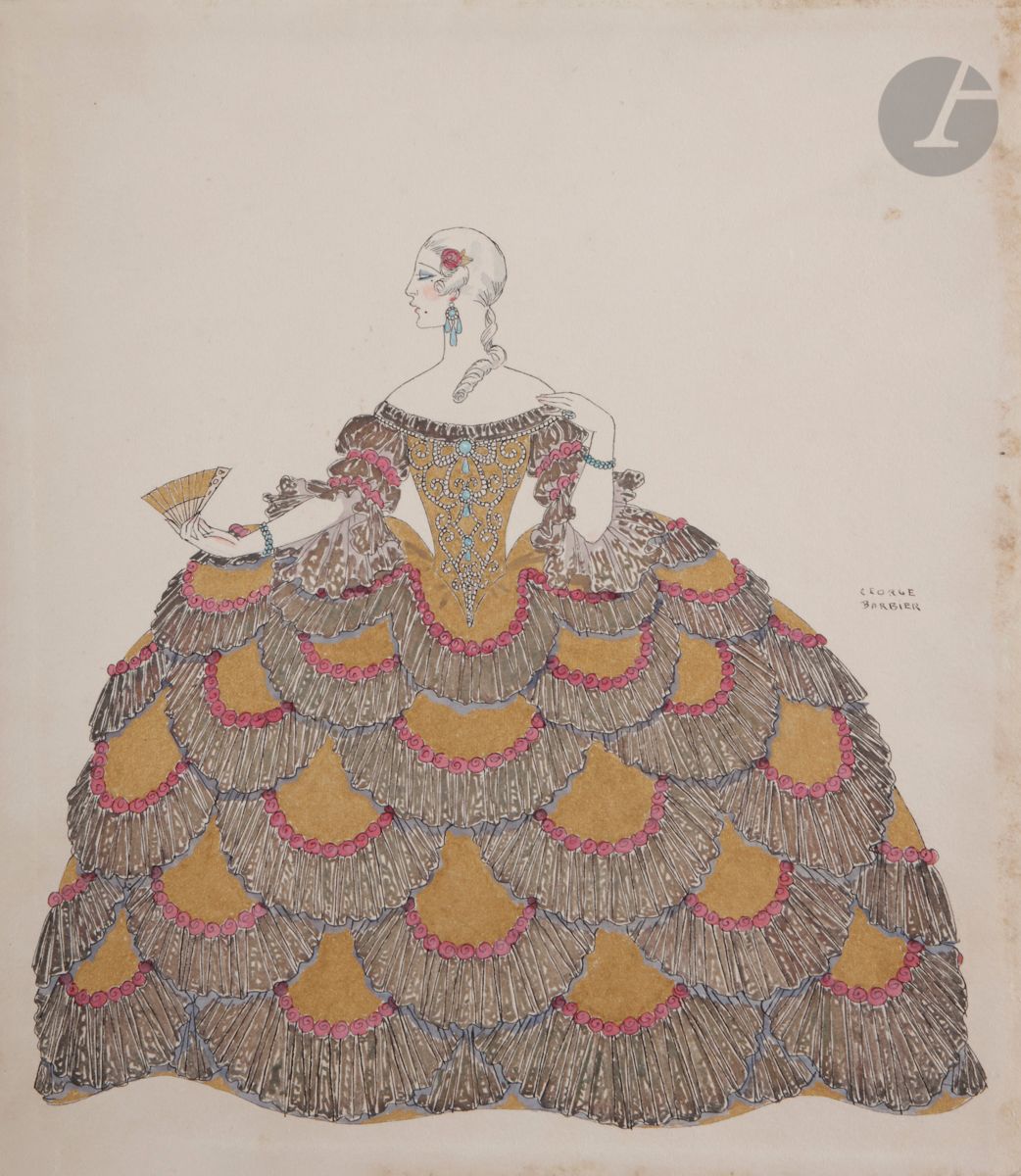 Null 乔治-巴贝尔（1882-1932
）为西德尼-奥尔科特的电影《博凯尔先生》制作的服装模特，19244
年纸上水粉和墨水。
在底部签名。
每张23 x &hellip;