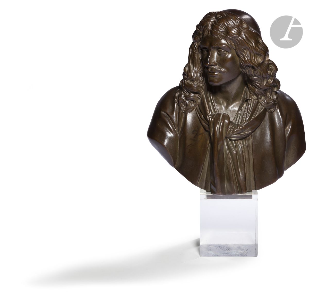 Null D’après Jean-Antoine HOUDON 
Molière
Buste en bronze à patine brune
Signé «&hellip;