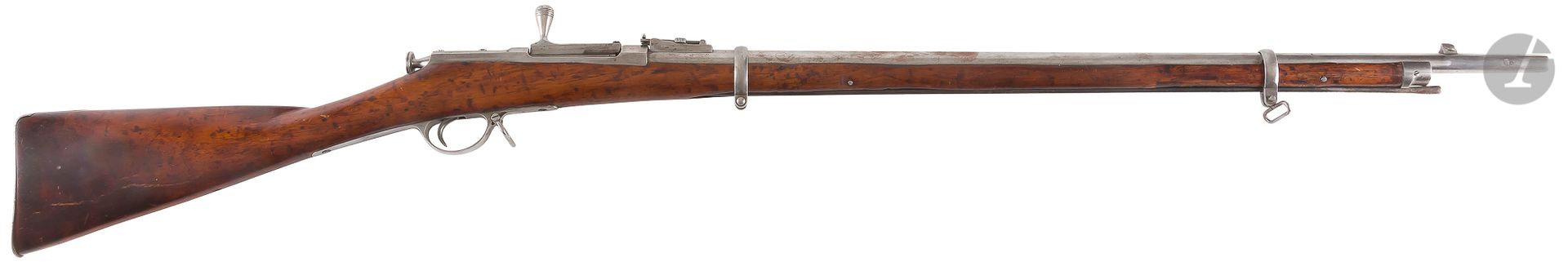 Null 伯丹1870型单发步枪，10.65毫米口径


。


 




80.5厘米圆管（缺少刺刀片），带有15毫米刻度的后视镜。
1882年西里尔文标记&hellip;