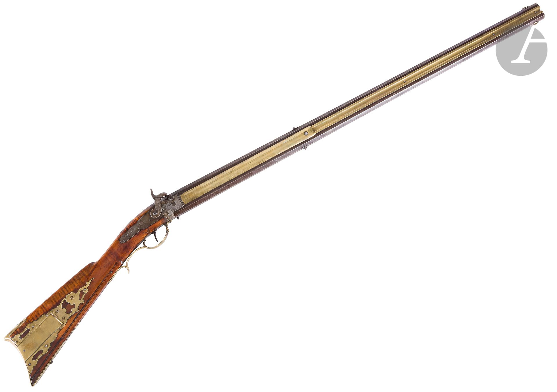 Null Fusil de chasse à percussion des Plaines, type Kentucky, 2 coups, calibre 5&hellip;