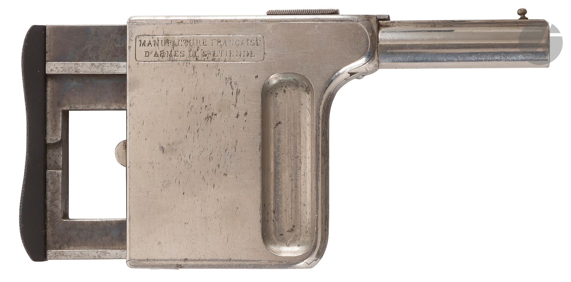 Null Handrepetierpistole "La Mitrailleuse", 5 Schuss, Kaliber 8 mm kurz.
Runder &hellip;