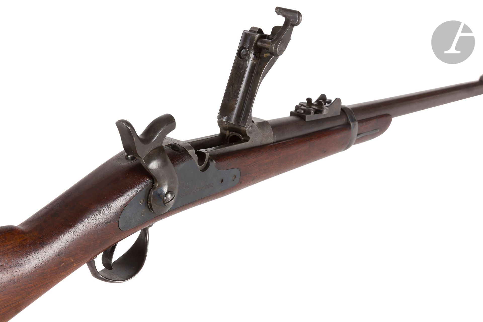 Null Springfield Trappdoor" model 1873 rifle,
55.5 cm round barrel, single shot,&hellip;