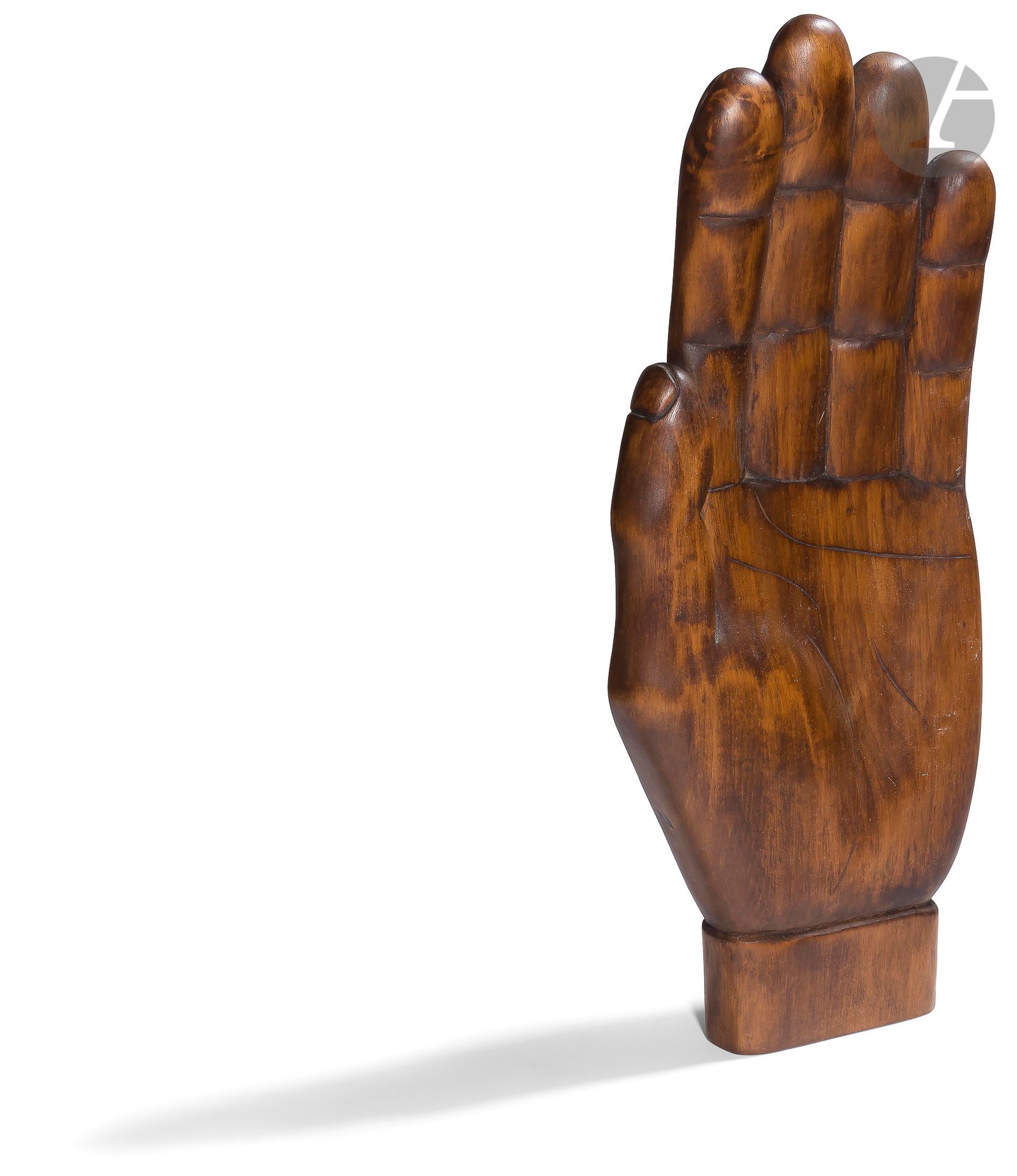 Null "
Large Indian hand in carved wood, in traditional position. 
54 x 24 cmB
.&hellip;