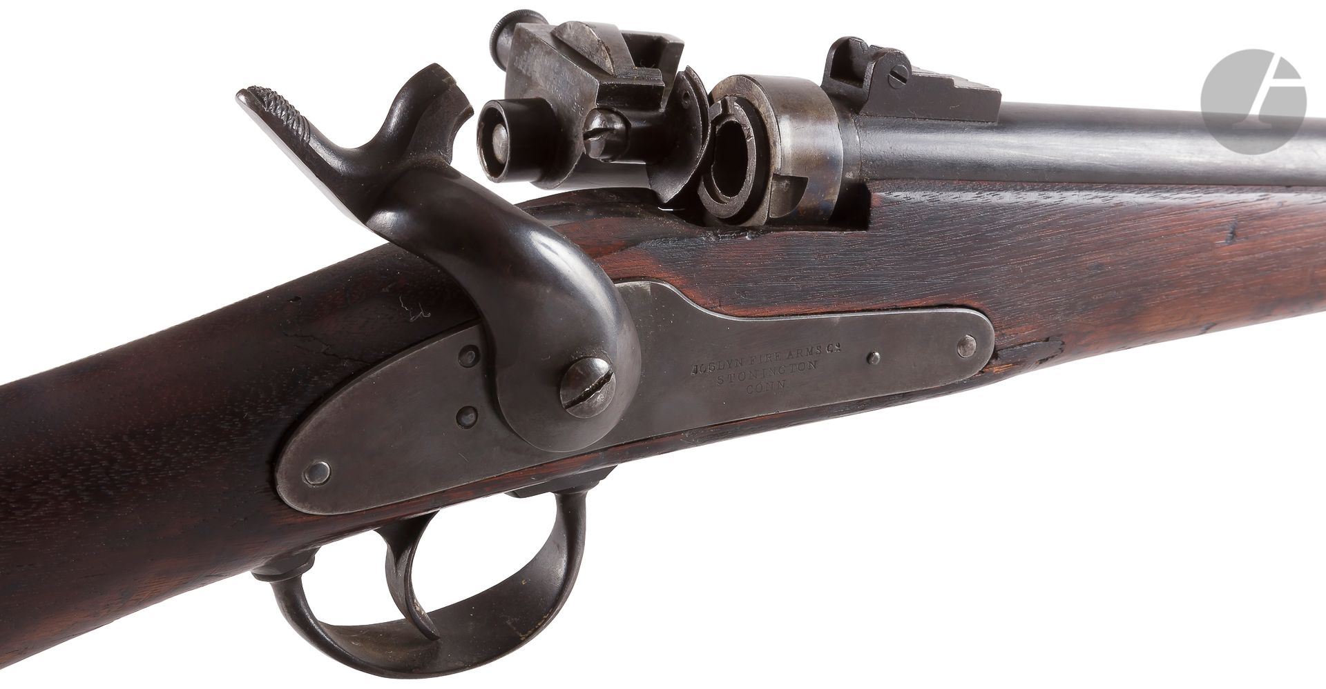 Null 乔斯林 "1862型马鞍步枪，单发，52口径。
圆形枪管，有膛线，有两片叶子的青蛙。
锁上标有 "Joslyn Fire Arms Co Stonin&hellip;