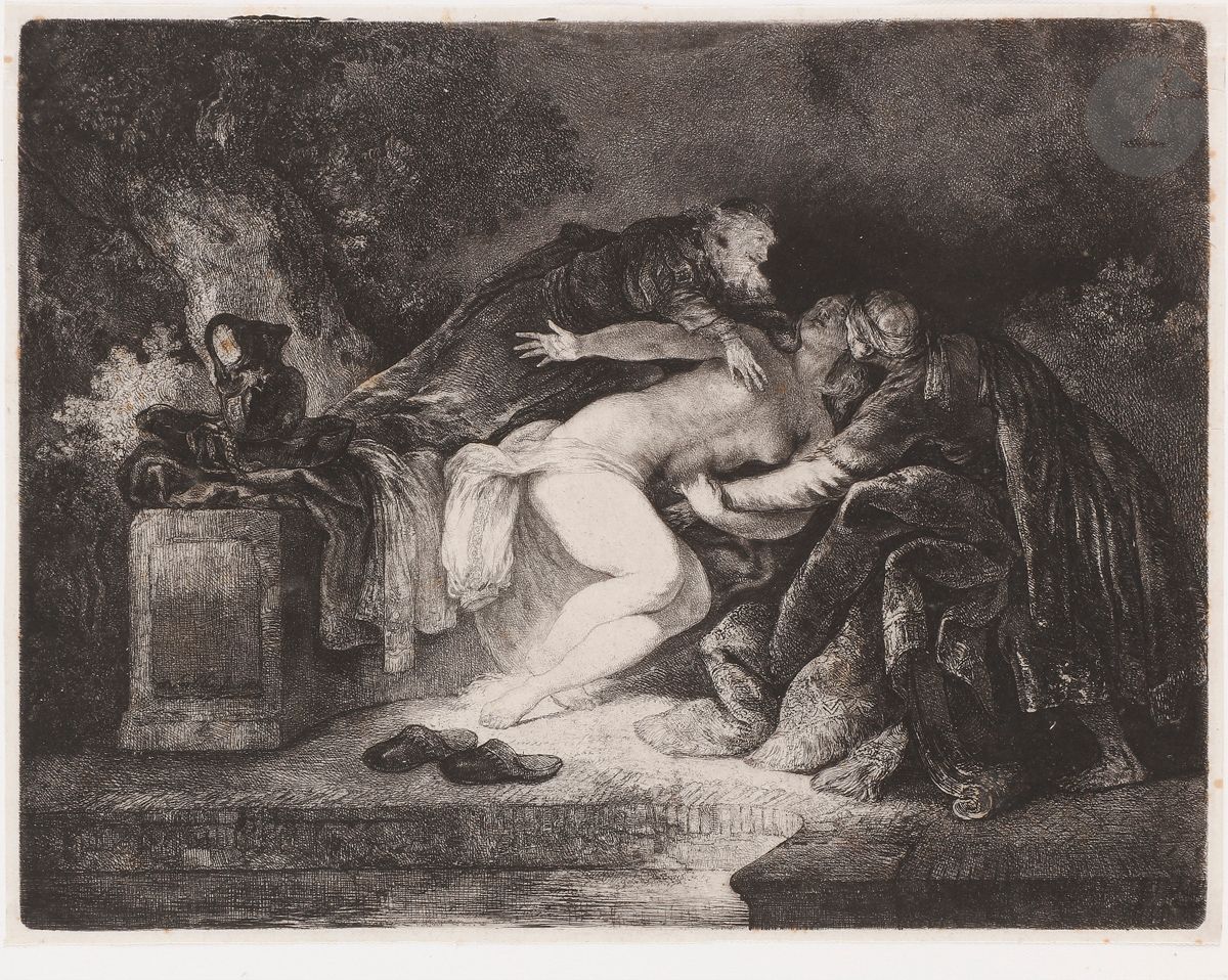 Null 让-皮埃尔-诺布林-德拉古尔丹（1745-1830）
《贞洁的苏珊娜》。1776.蚀刻版画。222 x 170。Hillemacher 3。非常好的证&hellip;