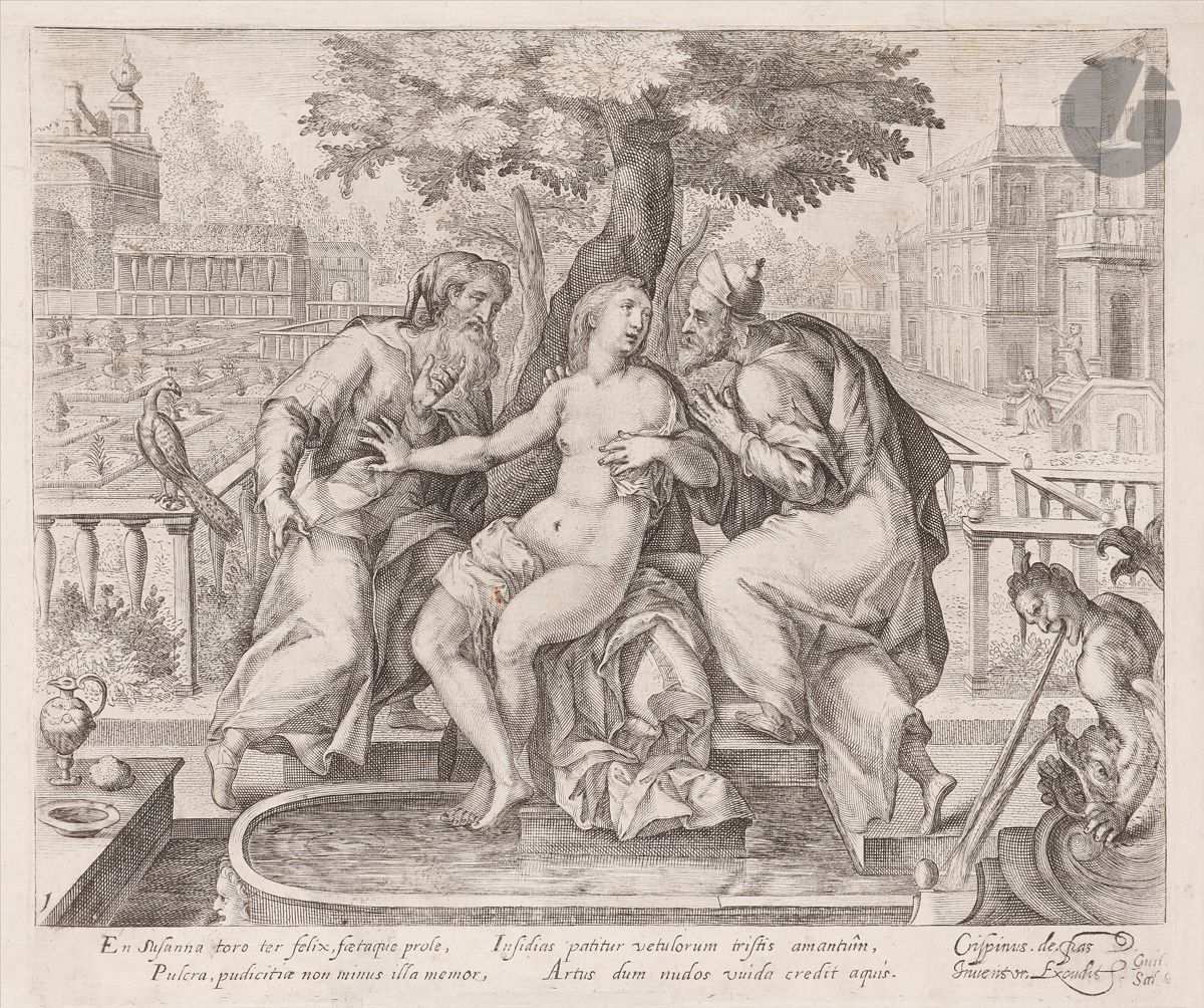 Null 克里斯平-德-帕斯-勒-维埃（约1565-1637）《
苏珊娜和老人》。约1620年。245 x 210。霍尔斯坦45岁。很好的证明。有轻微的斑点，有&hellip;