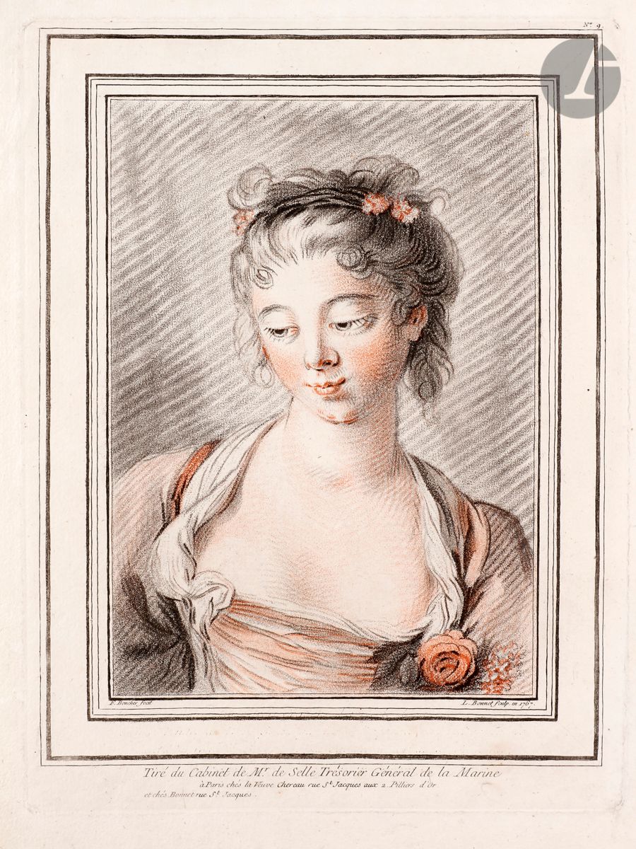 Null Louis-Marin Bonnet (1736或1743-1793
)年轻女孩半身像，或第一头像。铅笔雕刻的布歇作品。230 x 308.Herol&hellip;