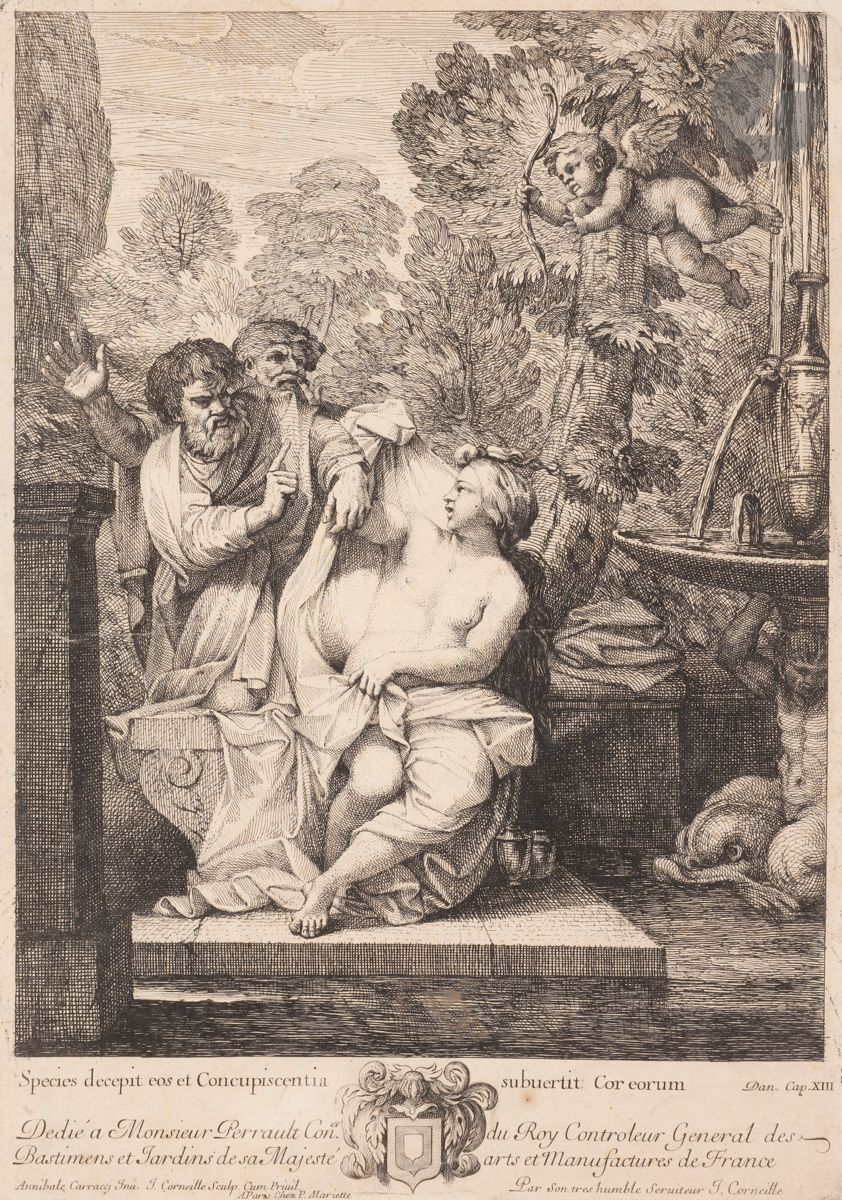 Null 让-巴蒂斯特-科尔内耶（1646-1695）
《贞洁的苏珊娜》。在卡拉奇之后的蚀刻和錾刻。285 x 407.Robert-Dumesnil 5.美丽&hellip;