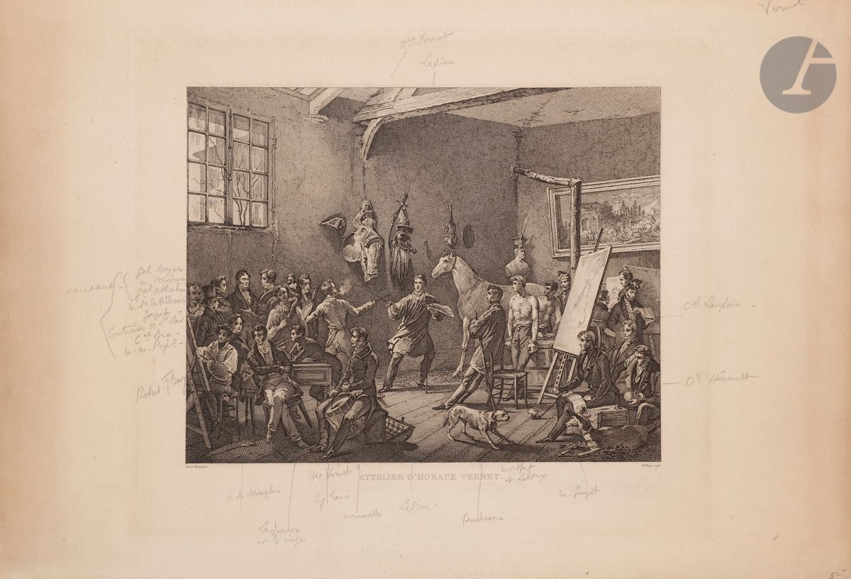 Null 查尔斯-拜尔(1792-?)
《贺拉斯-弗内的工作室》。1822.根据Vernet的画作刻印（地点不详）。293 x 258.I.F.F. 3.在铺纸&hellip;