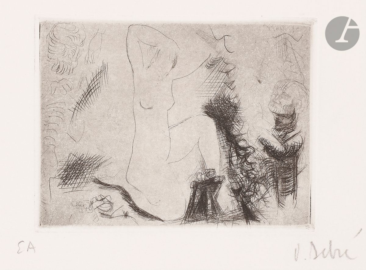 Null Olivier Debré (1920-1999) 
Suzanne and the old men. About 1948. Drypoint. 1&hellip;