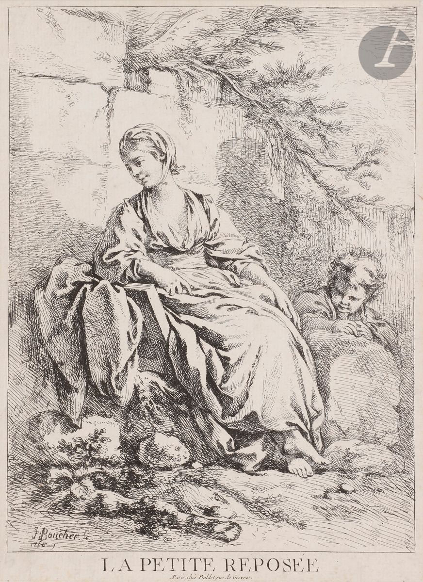 Null François Boucher (1703-1770) 
La Petite reposée. 1756. Grabado original. 18&hellip;