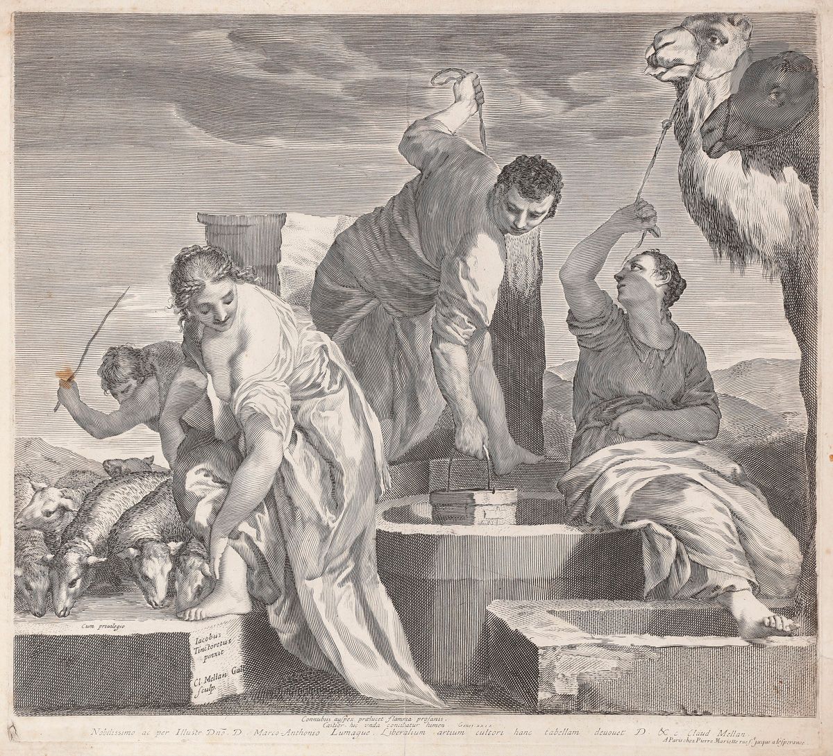Null 克劳德-梅兰（1598-1688）
雅各布为拉结的羊群浇水。布林在维罗内塞之后，430 x 395。Préaud 2.在有水印的老式平纹纸上有很好的证&hellip;