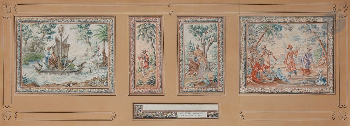 Null École FRANÇAISE du XIXe siècle
Relevés de tapisseries chinoisantes pour le &hellip;