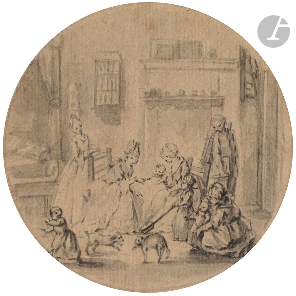 Null Attribué à Clément Pierre MARILLIER 
(1740-1808)
Le déjeuner
Lavis gris
Dia&hellip;