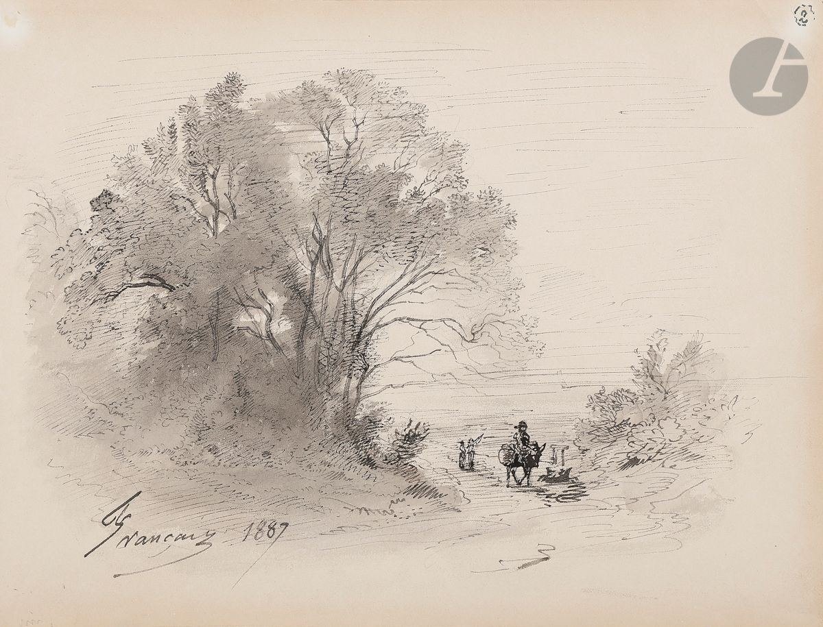 Null François Louis FRANÇAIS (1814-1897) 
Paysage
Encre et lavis
Signée en bas à&hellip;