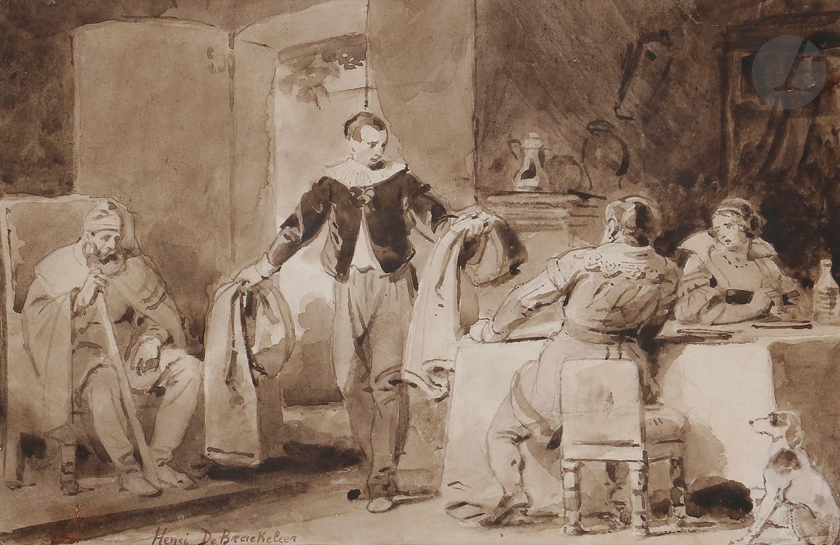 Null Attribué à Henri DE BRAEKELEER 
(1840-1888)
Scène de la Renaissance
Plume e&hellip;